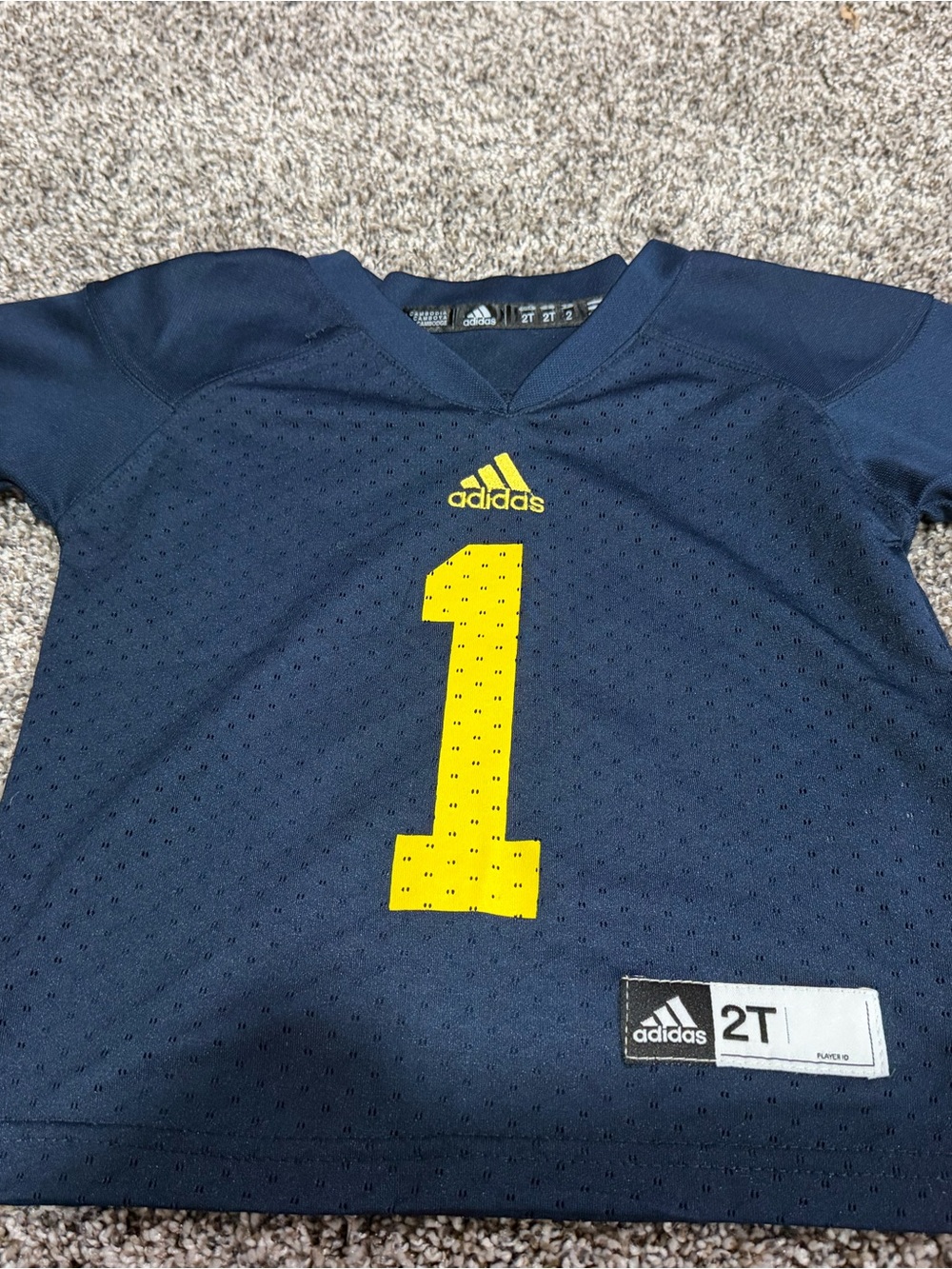 adidas Kids Michigan Navy Blue Jersey with Yellow Number 1